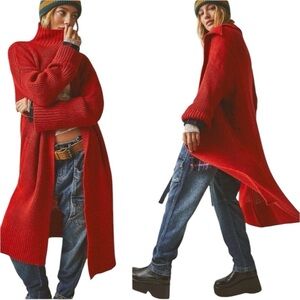 Free People | Women’s Red Wool Blend Finely Maxi Cardigan Size Small